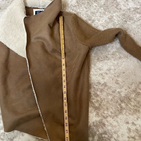 Cavalini Faux Sherpa Fur Taupe Sweater Jacket brown and white faux fur SZ SM tan - Picture 14 of 14